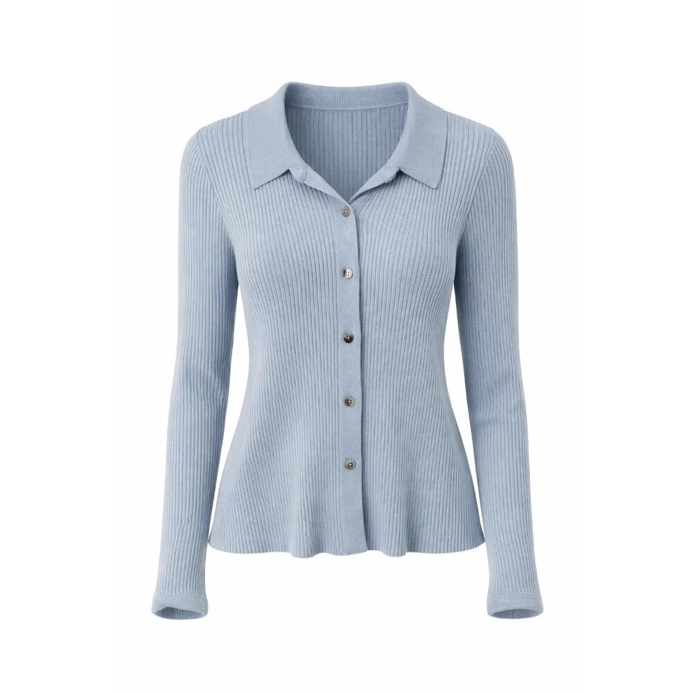 White House Black Market size XL Blue ribbed button-front Sweater Cardigan